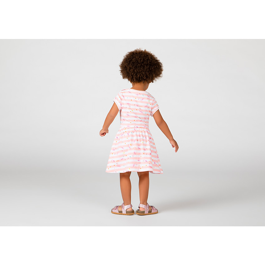 Robe manches courtes à rayures et imprimé flamants roses pour bébé fille 