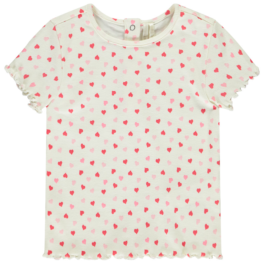T-shirt manches courtes côtelé imprimé cœurs pour bébé fille 