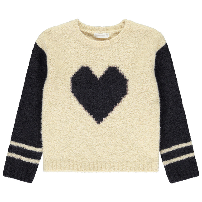Pull en tricot pelucheux motif cœur pour fille 