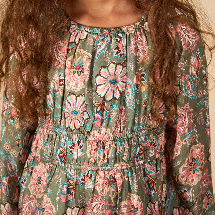Robe manches longues imprimé fleurs effet bohème pour fille 