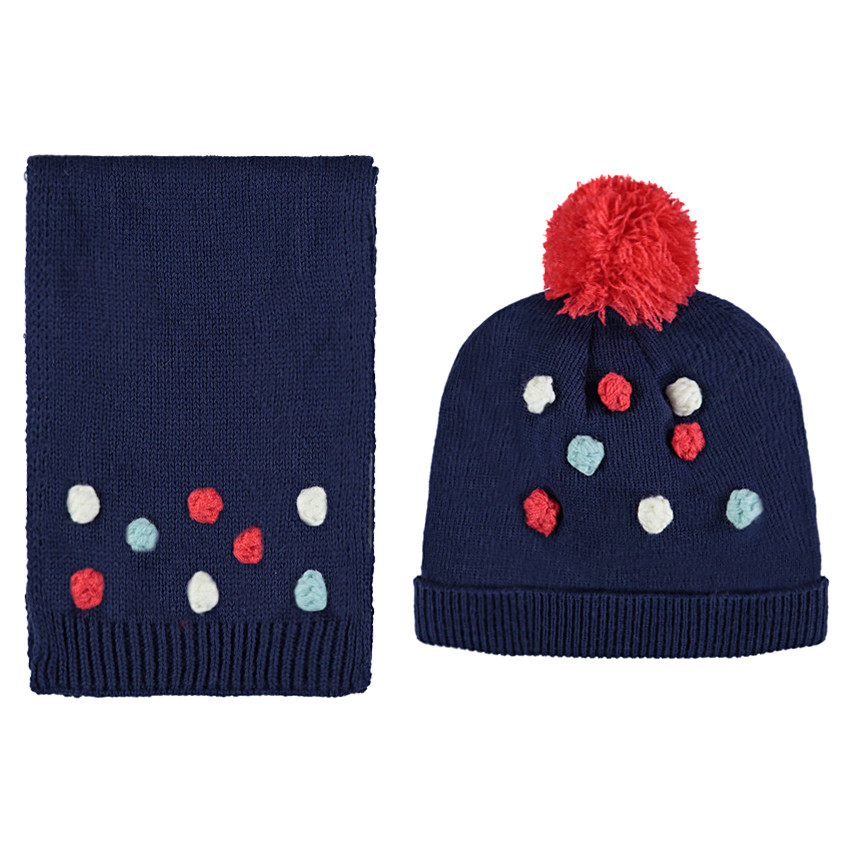 Ensemble bonnet et écharpe à pompons fantaisie 