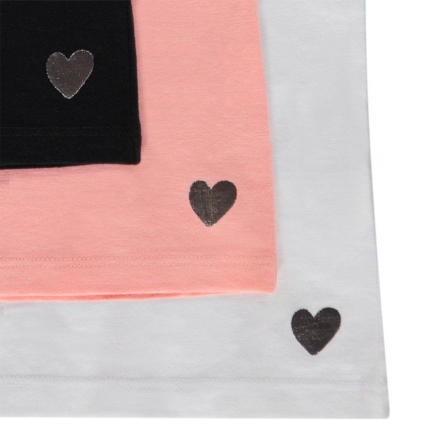 Set van 3 T-shirts met korte mouwen en hartprint voor meisjes 