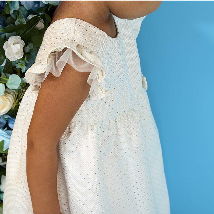 Ensemble de cérémonie robe en jacquard + bandeau pour bébé fille 