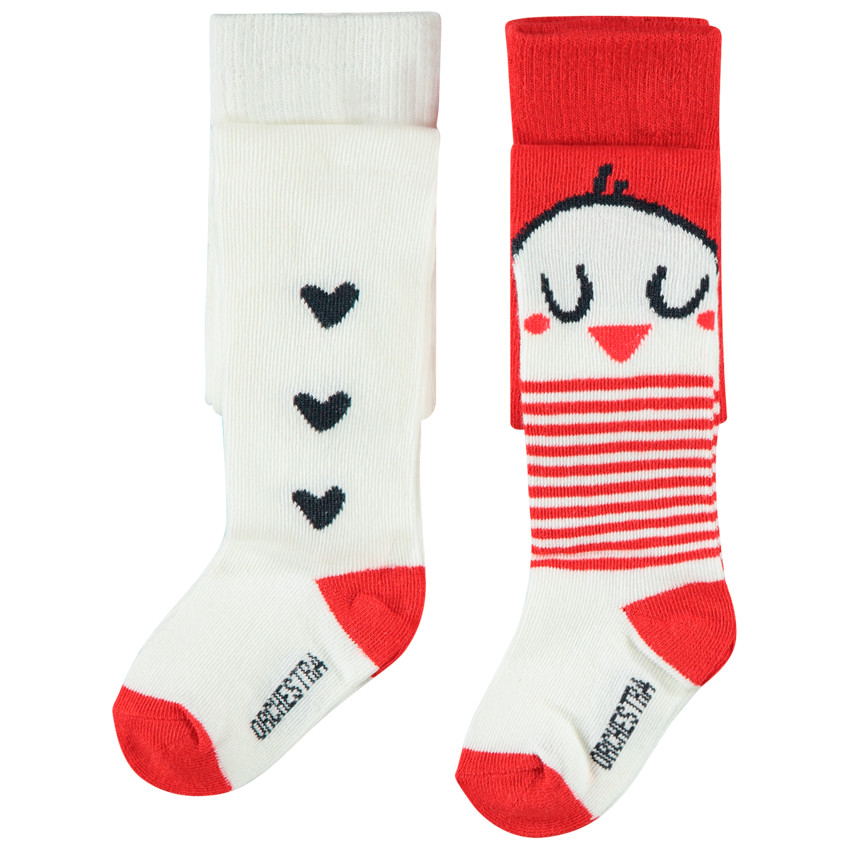 Set van 2 dikke babypanty’s voor meisjes met vogel- en hartjespatroon 