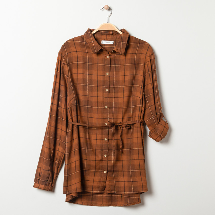 Robe chemise à carreaux camel pour enfant fille 