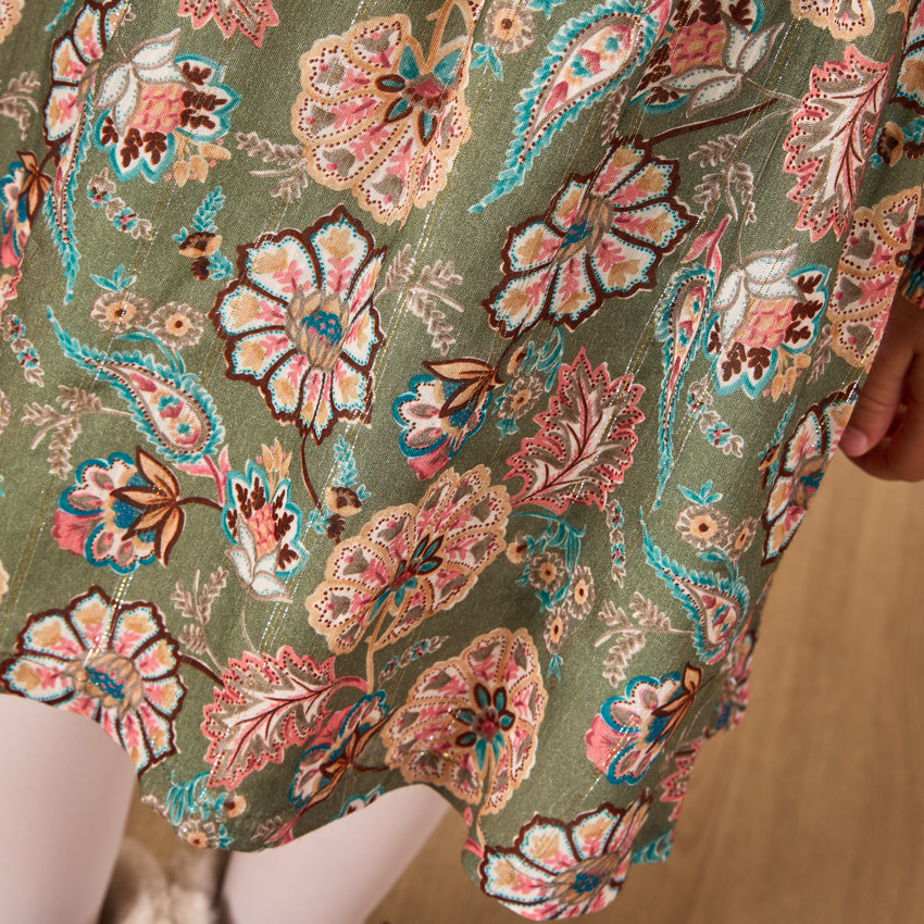 Robe manches longues imprimé fleurs effet bohème pour fille 
