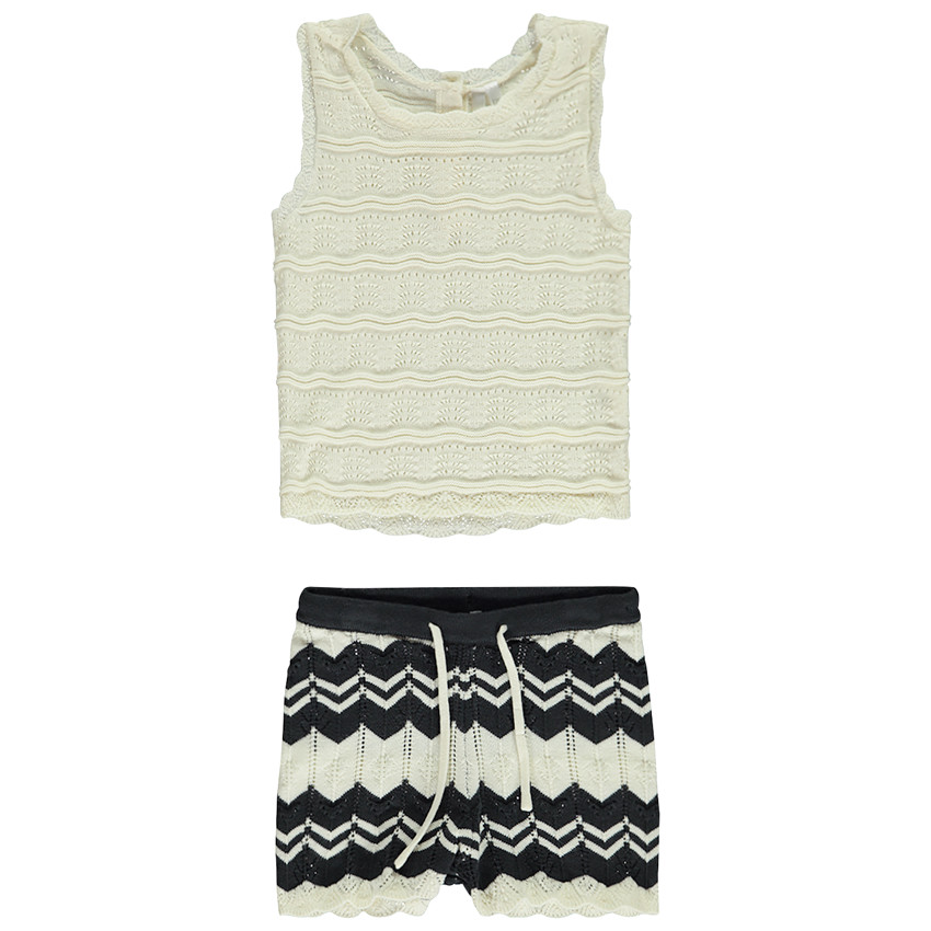 Set van gehaakte mouwloos shirt + short met fantasiepatroon voor meisjes 