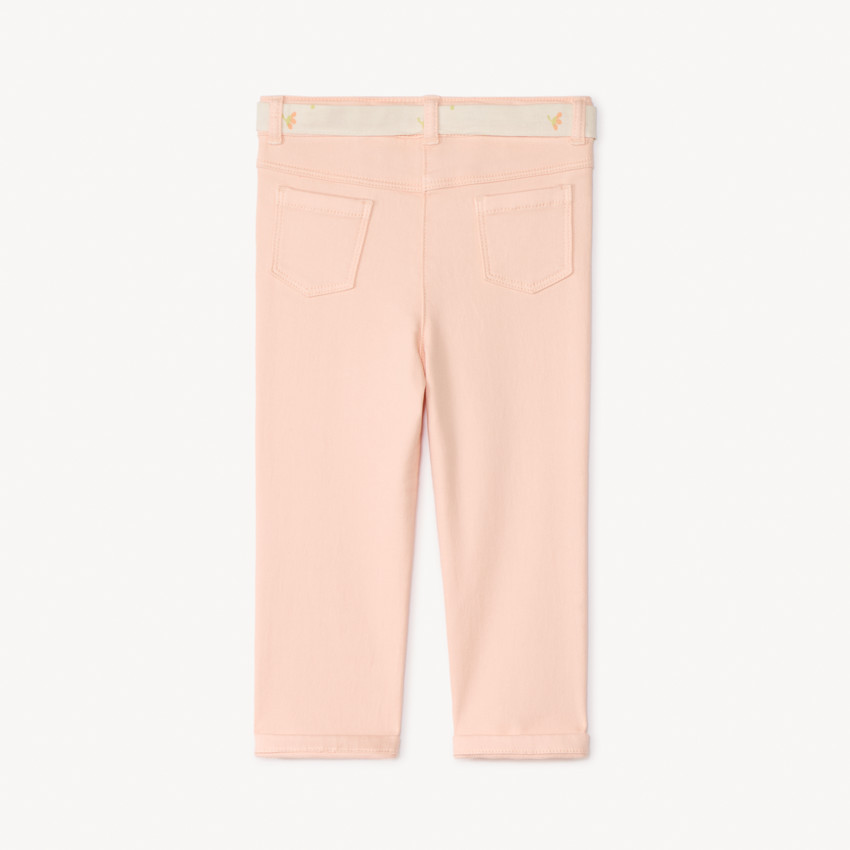 Jean droit uni avec ceinture à nouer pour bébé fille 