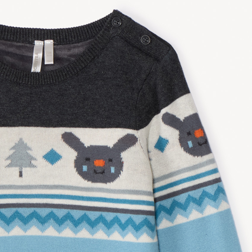 Gebreide velours gevoerde jacquard trui voor babyjongen 