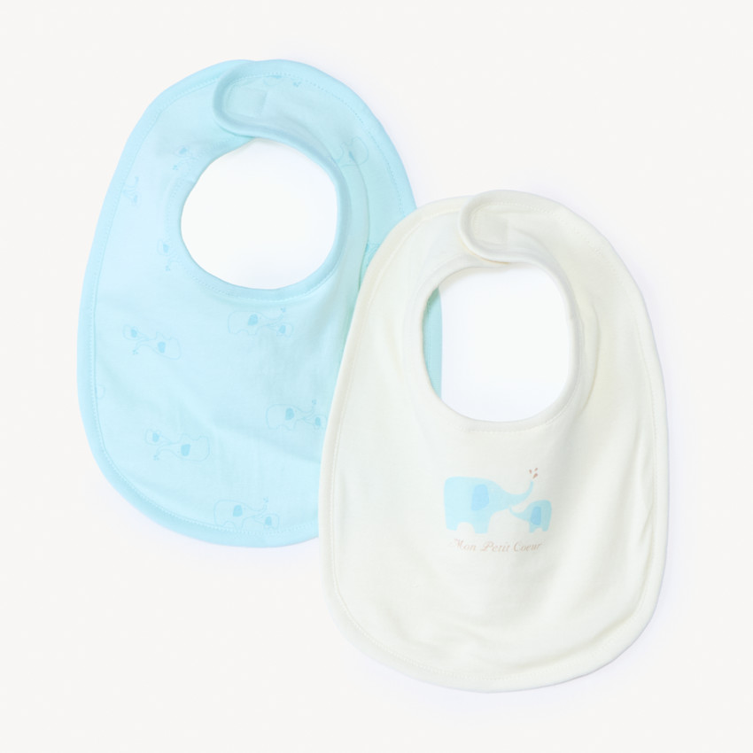 Lot de 2 bavoirs motifs éléphants pour bébé garçon 