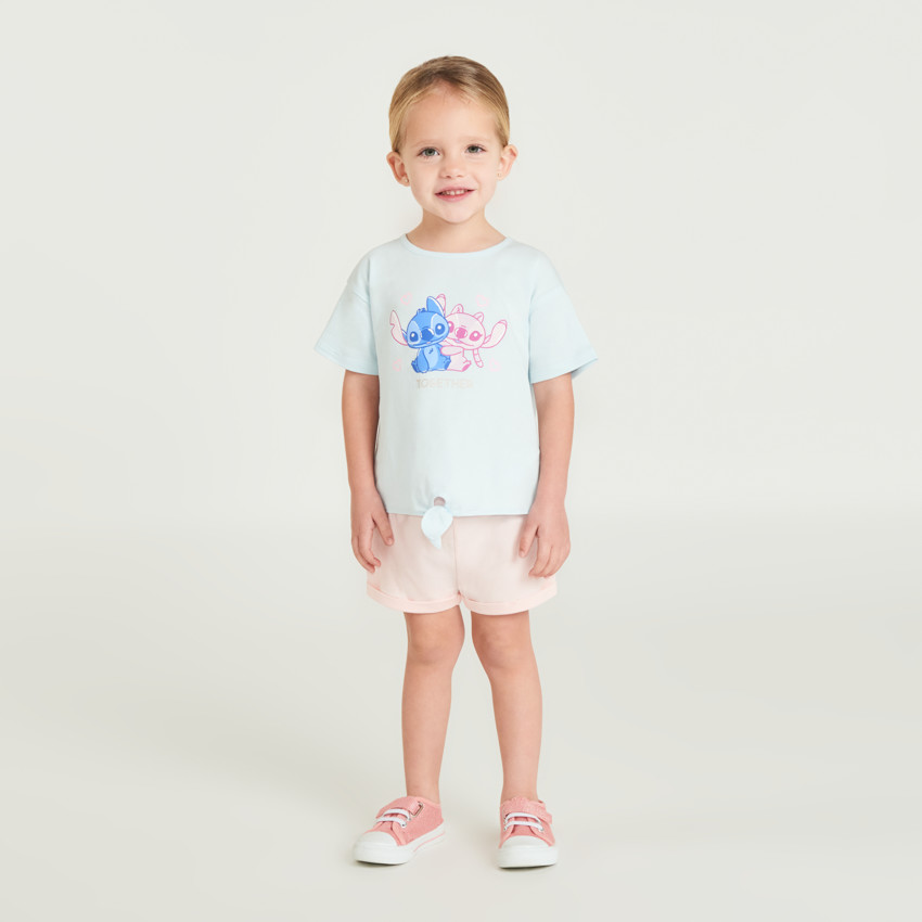 T-shirt manches courtes noué avec Stitch et Angel Disney pour bébé fille 