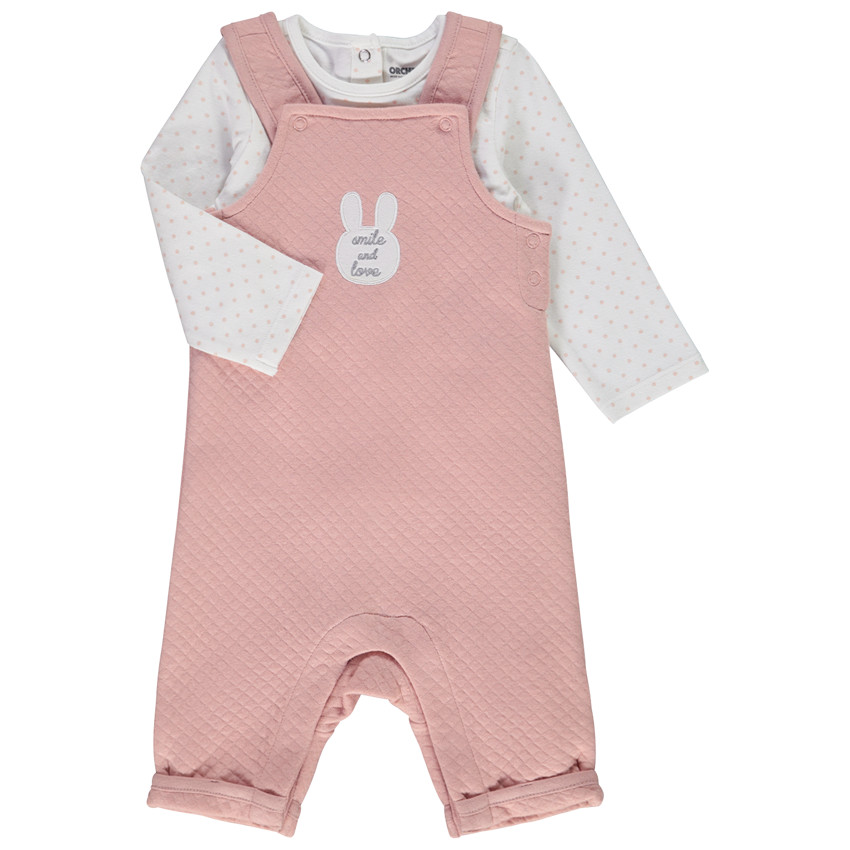 Ensemble 2 pièces salopette motif lapin pour bébé fille 