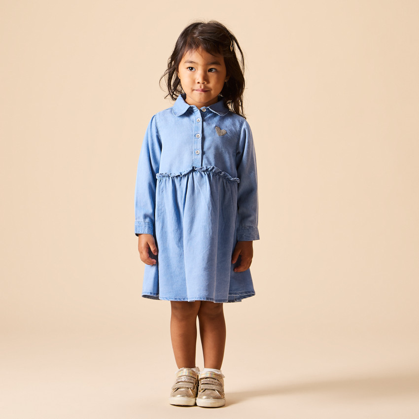 Robe chemise manches longues à cœur brodé pour bébé fille 
