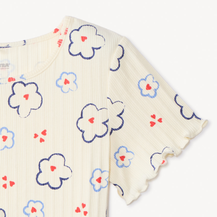 T-shirt met korte mouwen in geribbelde tricot met bloemenprint voor meisjes 
