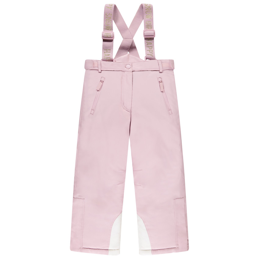 Pantalon de ski uni rose avec bretelles pour fille 