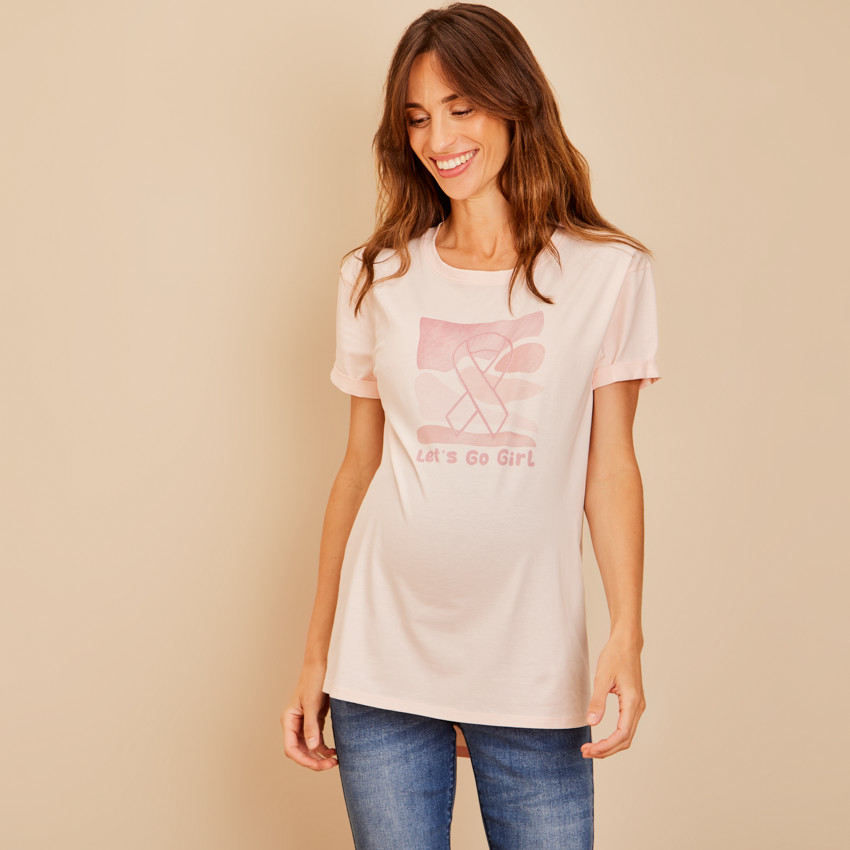 Roze oktober print T-shirt voor dames 