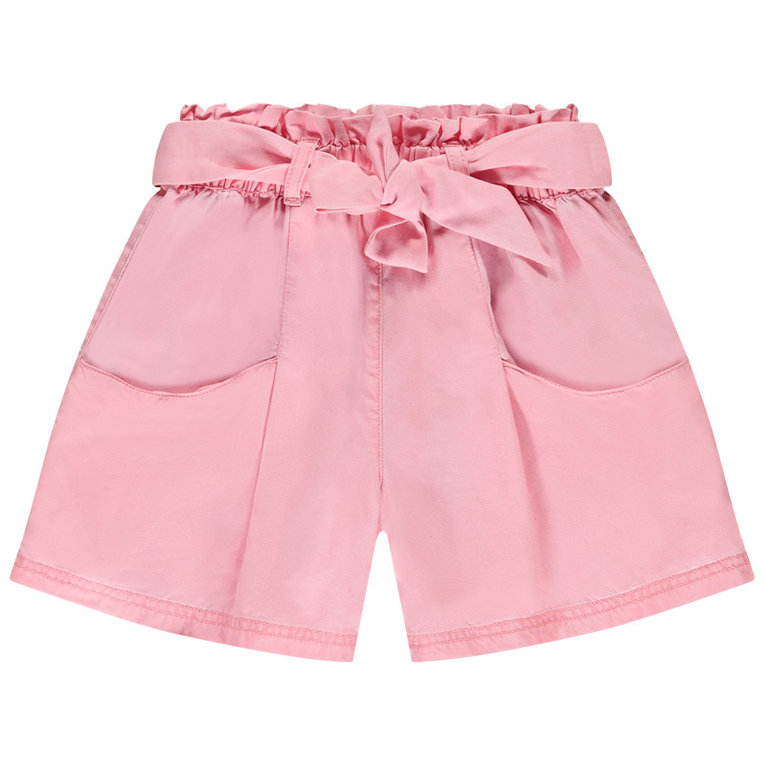 Hoge taille twill short met strikceintuur voor meisjes 