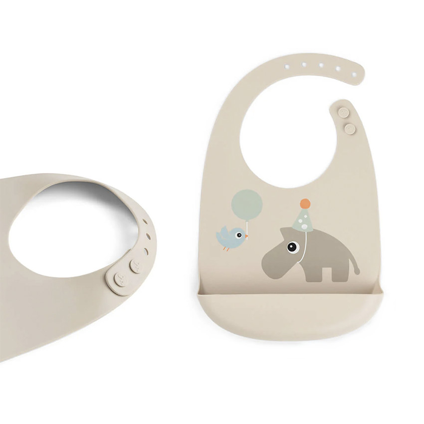 Bavoir en silicone avec bac récupérateur Celebration sable 
