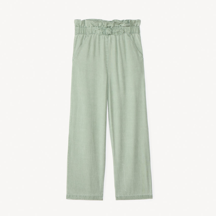 Pantalon large coupe paper bag avec nœud pour fille 