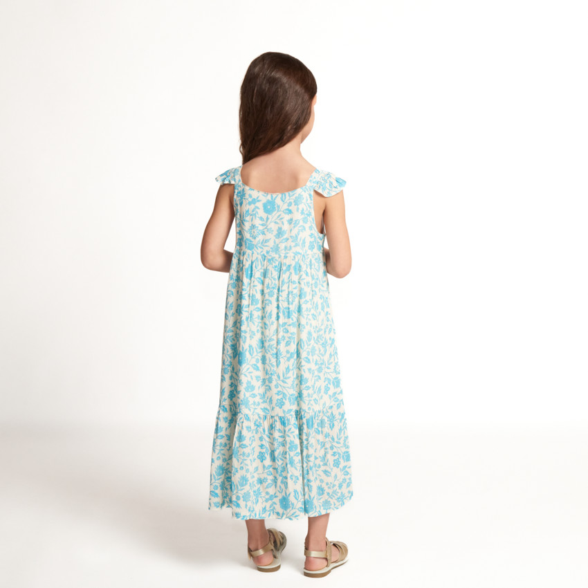 Robe longue manches volantées imprimée fleurs pour fille 