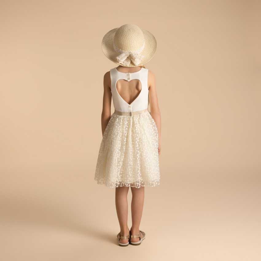 Ceremoniele jurk van geborduurd tule met hartvormige open rug voor meisjes 