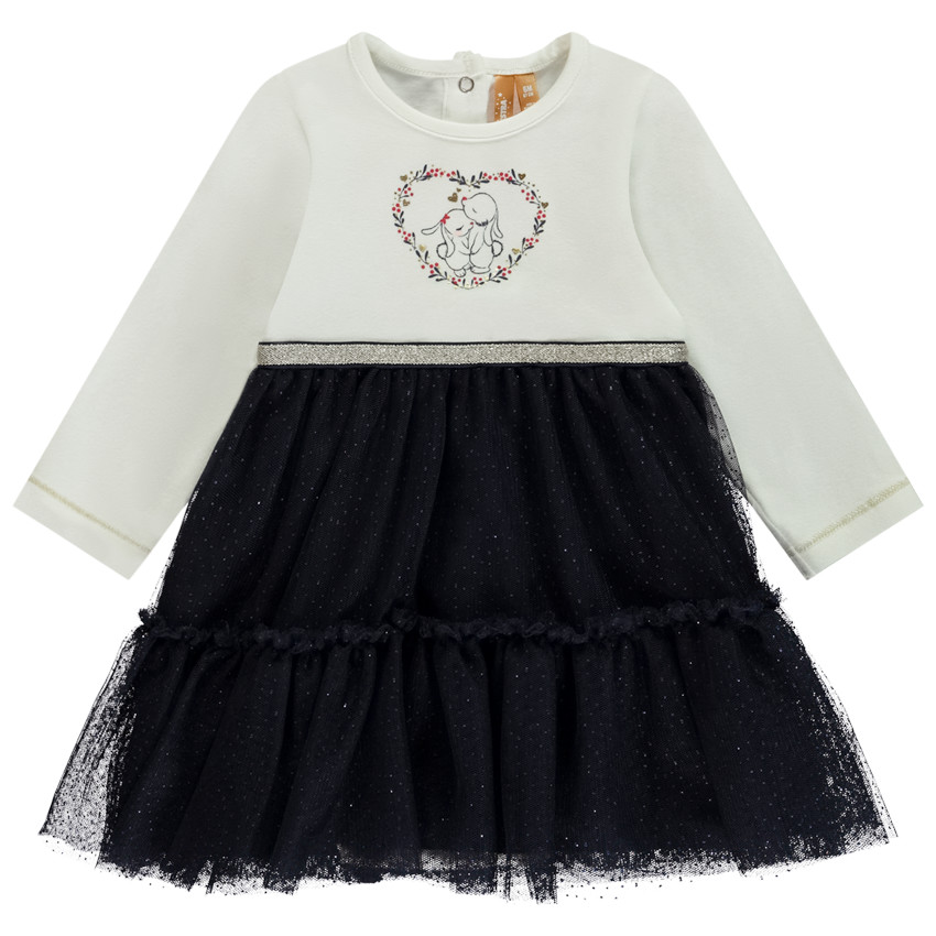 Robe body manches longues effet 2 en 1 bi-matière pour bébé fille 