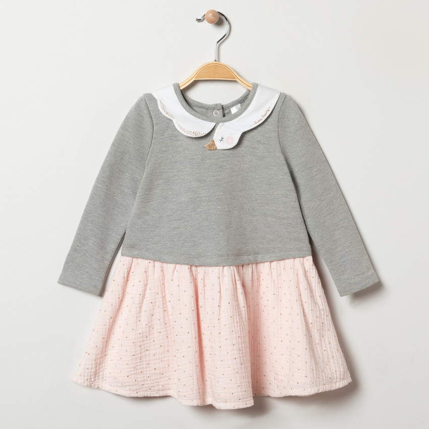 Robe manches longues effet 2 en 1 à col cygne pour bébé fille 