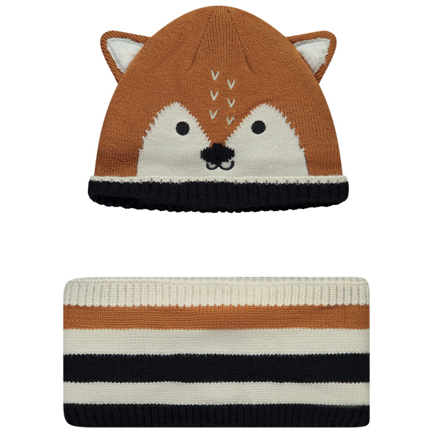 Snood en muts met speelse vos voor baby jongen 