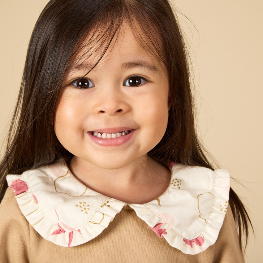 Robe manches longues bi-matières à col claudine pour bébé fille 