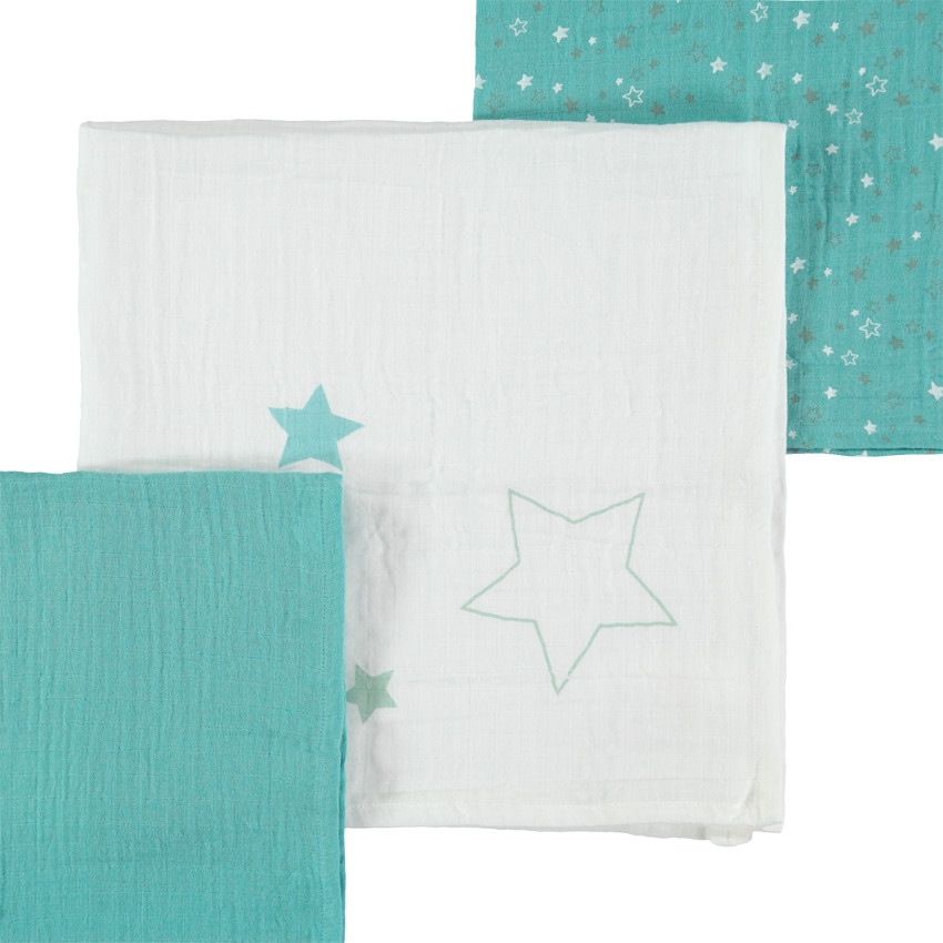 Lot de 3 langes en tétra motif étoiles 