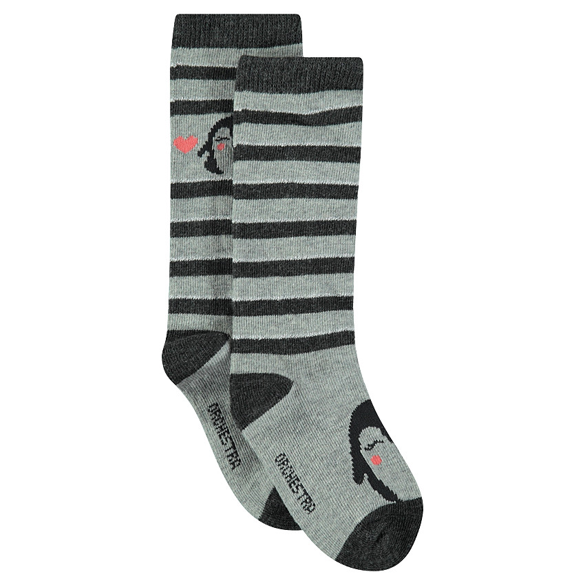 Set van 2 paar hoge kousen, gestreept/pinguïnprint 