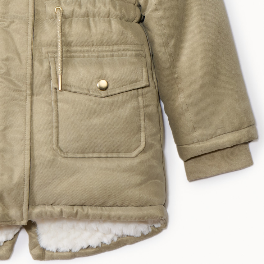 Waterafstotende parka met kap en afneembare nepbont voor meisjes 