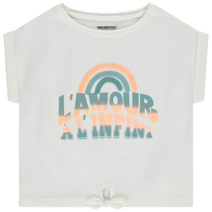 T-shirt manches courtes motif arc-en-ciel en bouclettes pour fille 