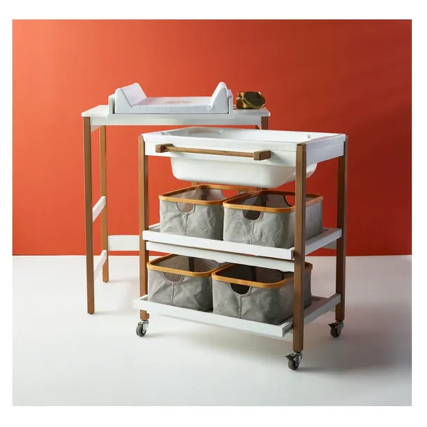 Panier de rangement pour table à langer Gris/Naturel 