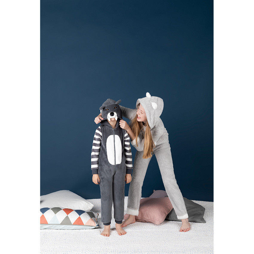 Surpyjama loup en polaire avec détails en relief 
