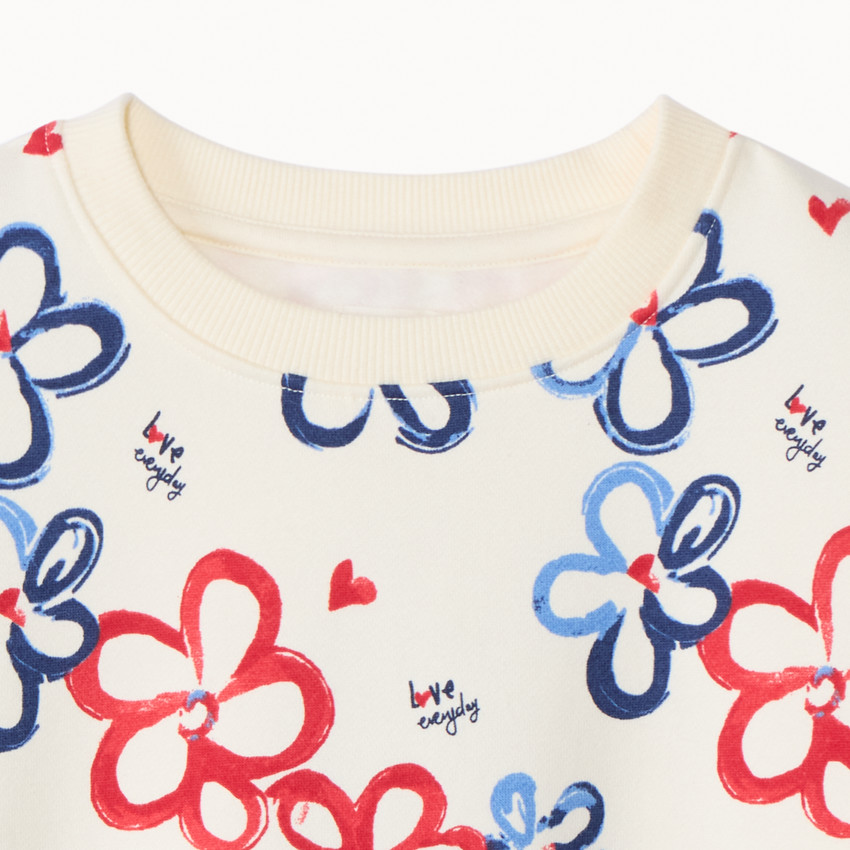 Sweat molleton imprimé fleurs plates pour fille  