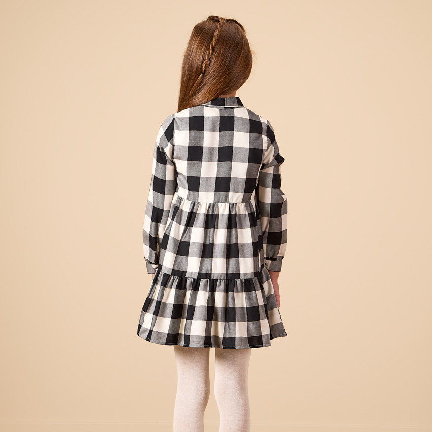 Robe manches longues à carreaux et col chemise pour fille 