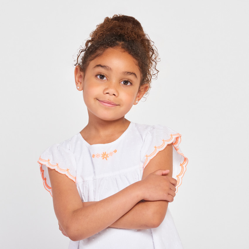 Robe manches courtes en plumetis pour fille 