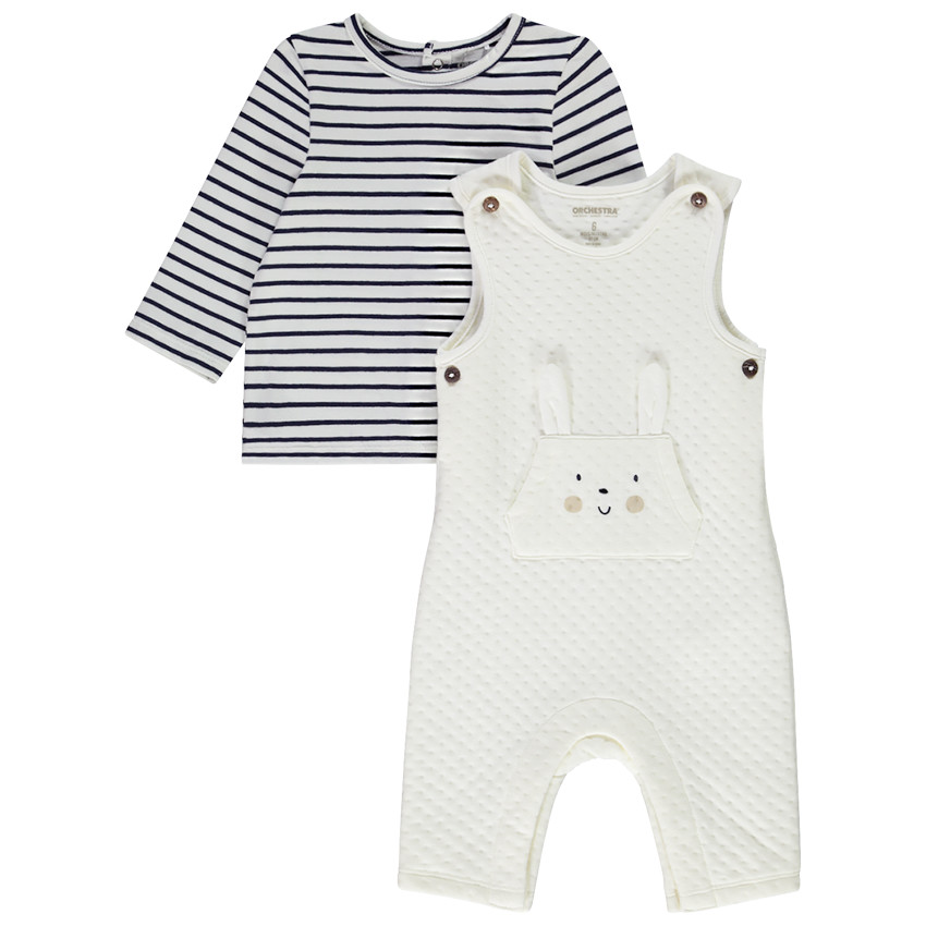Ensemble en jersey salopette + t-shirt à rayures pour bébé 