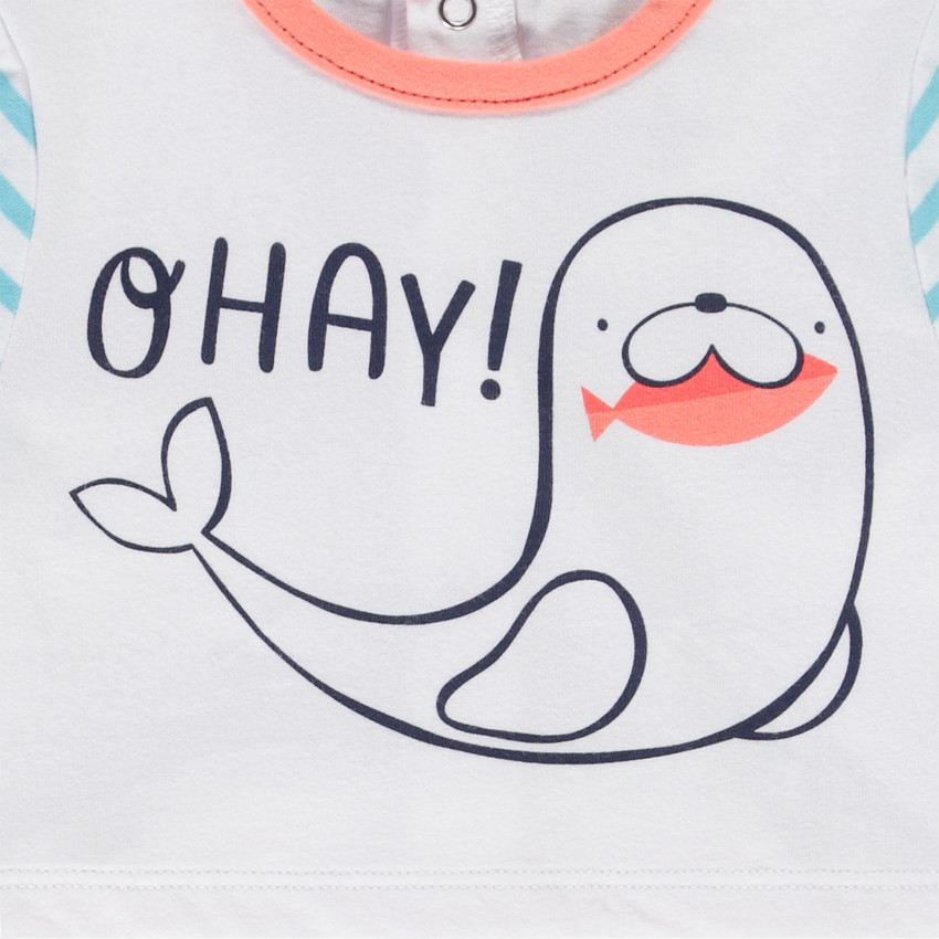 Pyjama in jersey met strepen en een zeehondprint voor jongen 