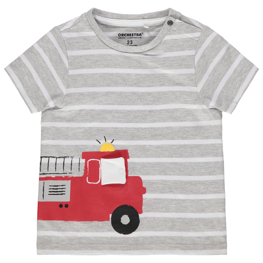 T-shirt manches courtes en coton bio avec camion de pompier printé 