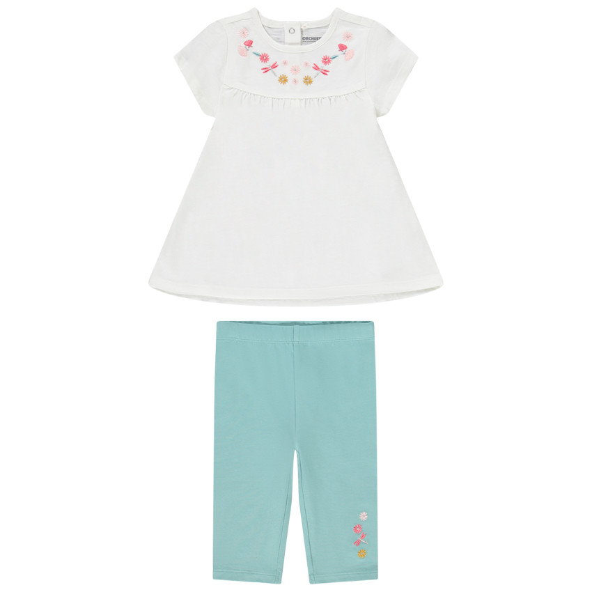 Ensemble 2 pièces avec broderies t-shirt + corsaire pour bébé fille 