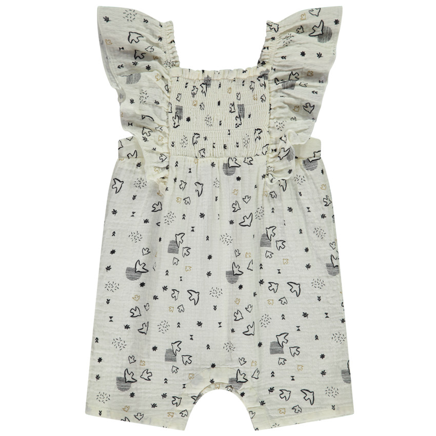 Combinaison longue imprimée fantaisie oiseaux all-over pour bébé fille 