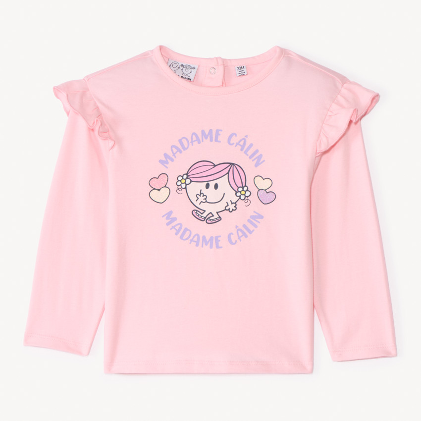 T-shirt met lange mouwen en Madame Câlin-print voor meisjes roze 