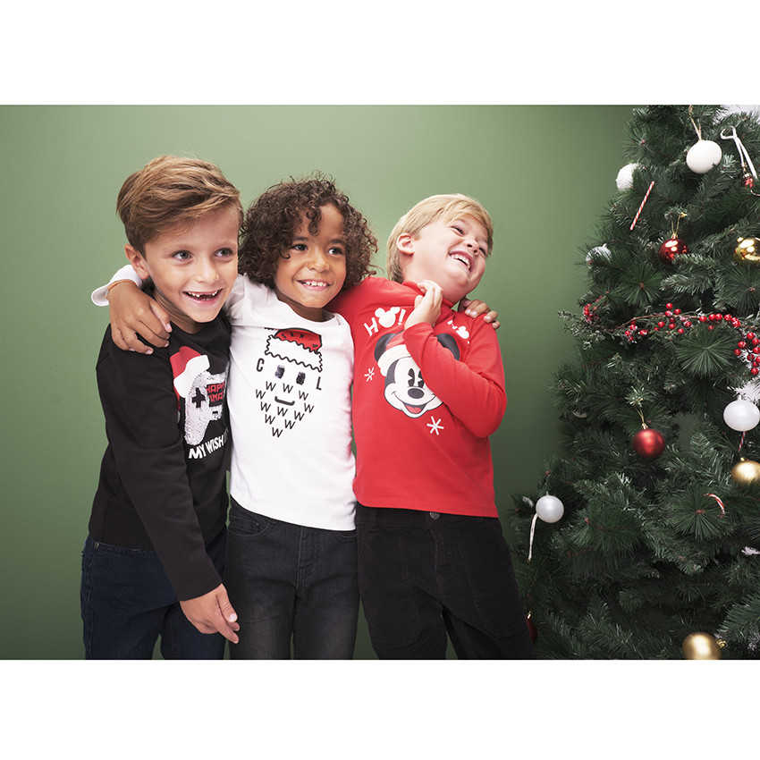 T-shirt manches longues Noël avec sequins magiques pour garçon 