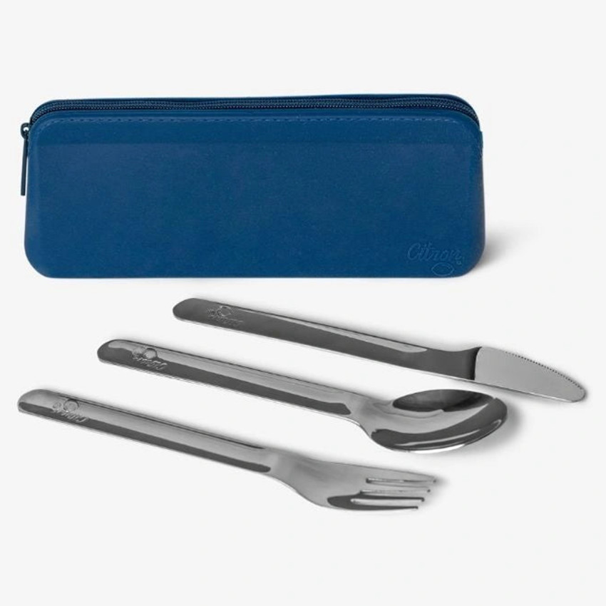 Set de couverts inox avec étui 3PCS Blue 