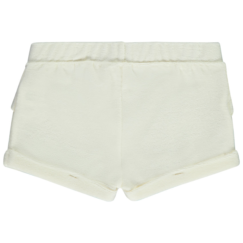 Effen short in badstof met ruches + strik voor baby meisje 