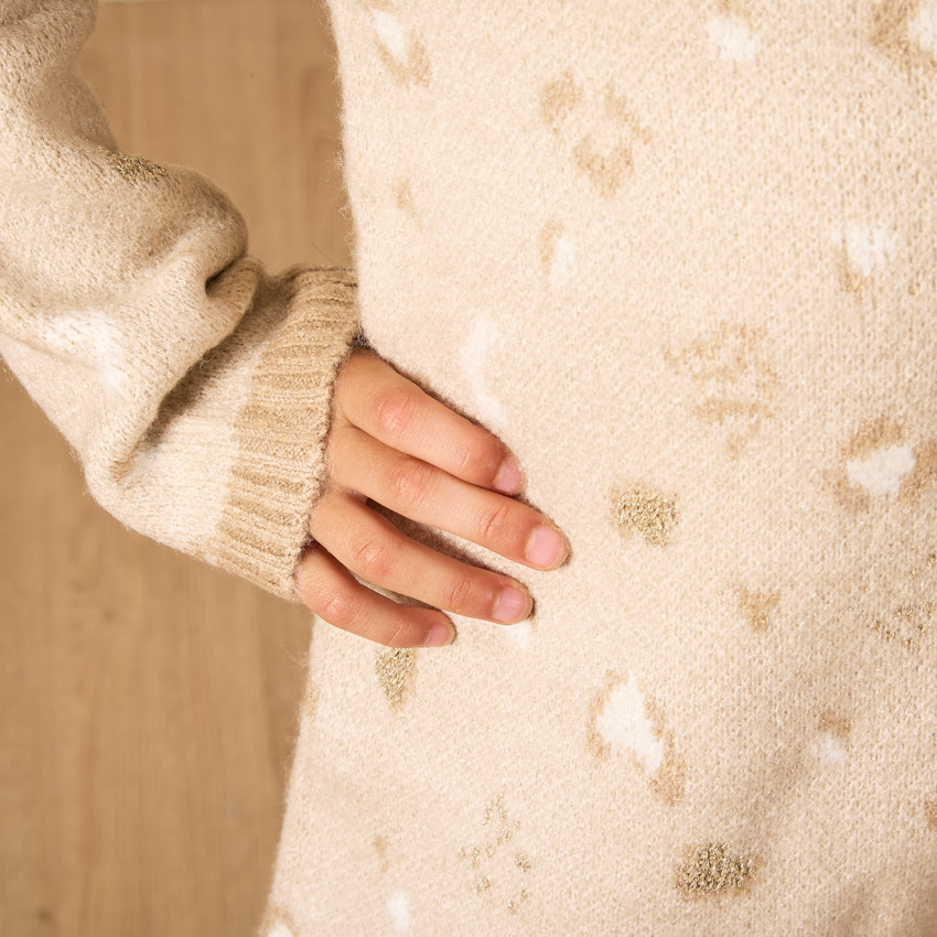 Gebreide jurk met jacquard luipaardpatroon voor meisjes 