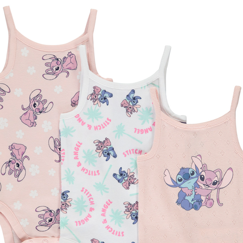 Lot de 3 bodies débardeurs Stitch & Angel Disney pour bébé fille 