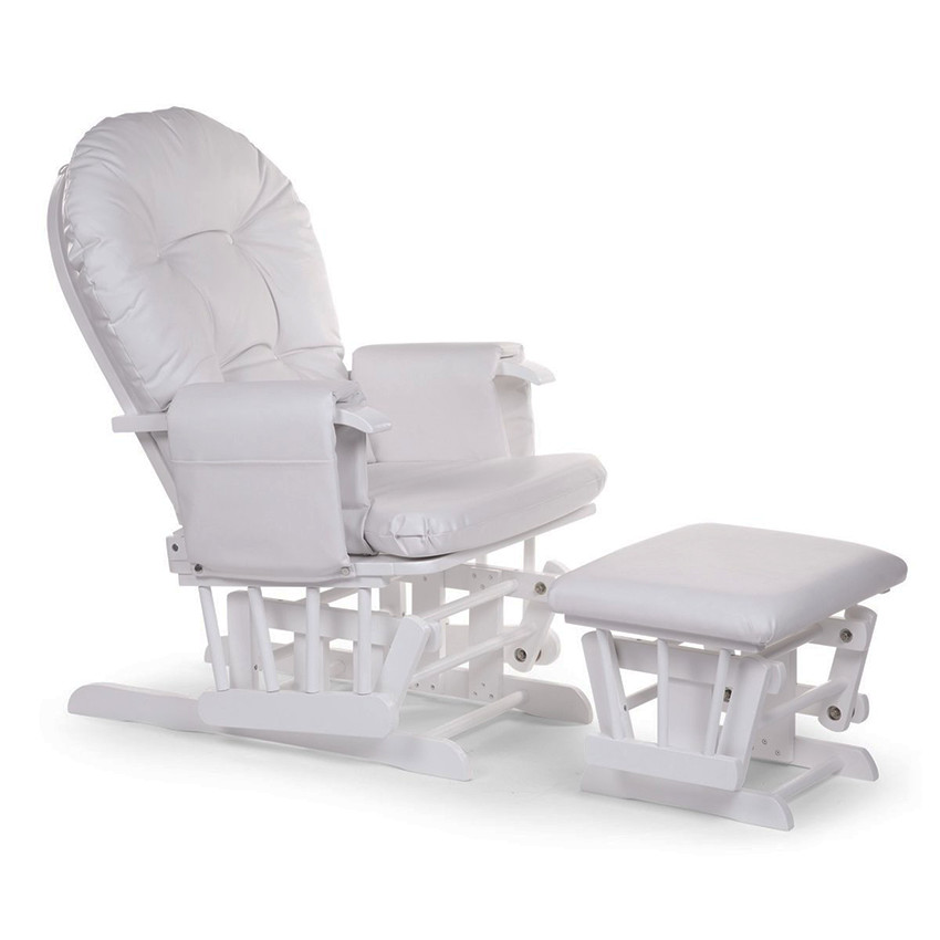 Gliding chair rond beuk wit + voetenbank 